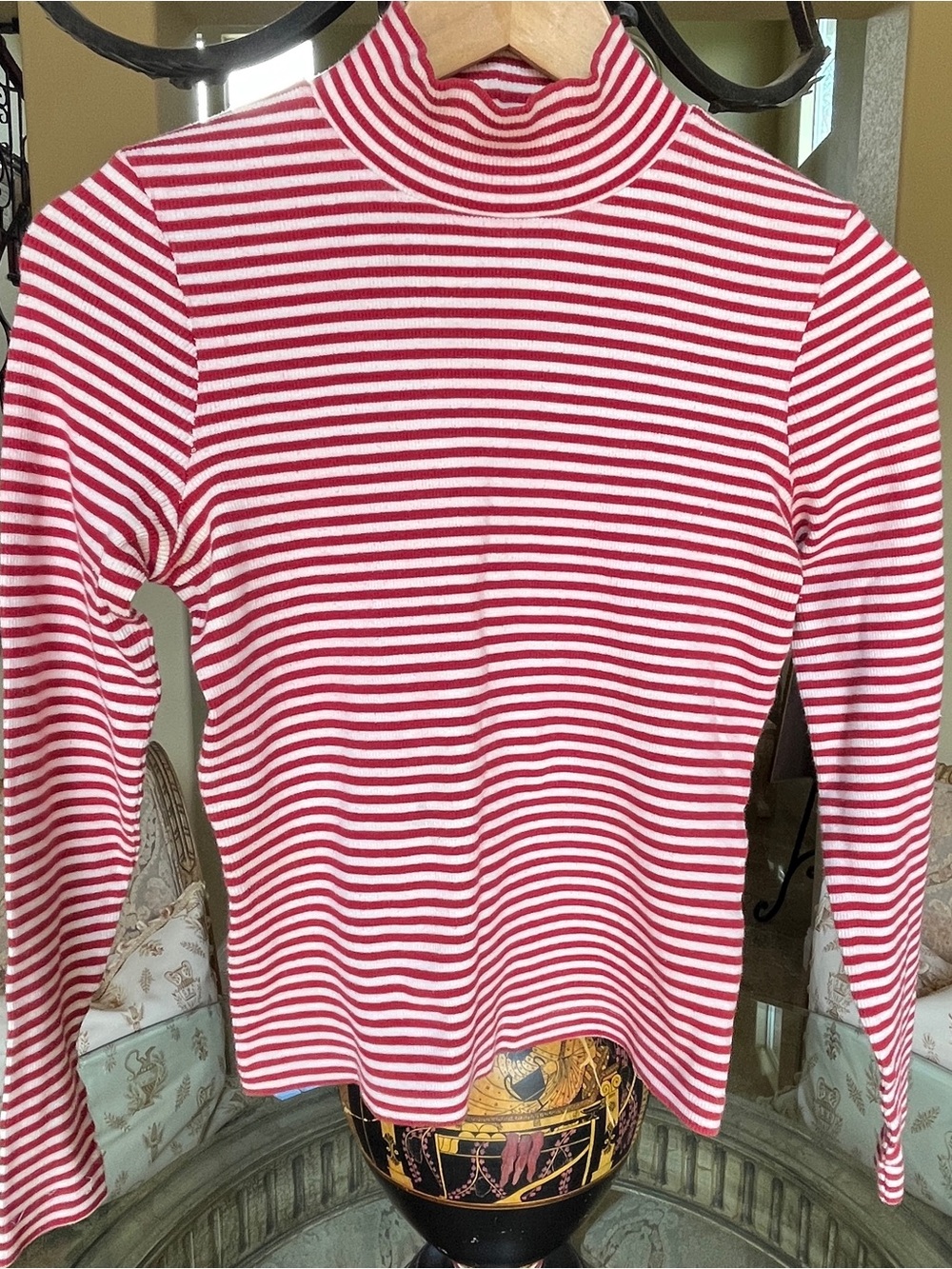 Ann Taylor Red & White Striped Demi Turtleneck Long Sleeve Top Sz XS